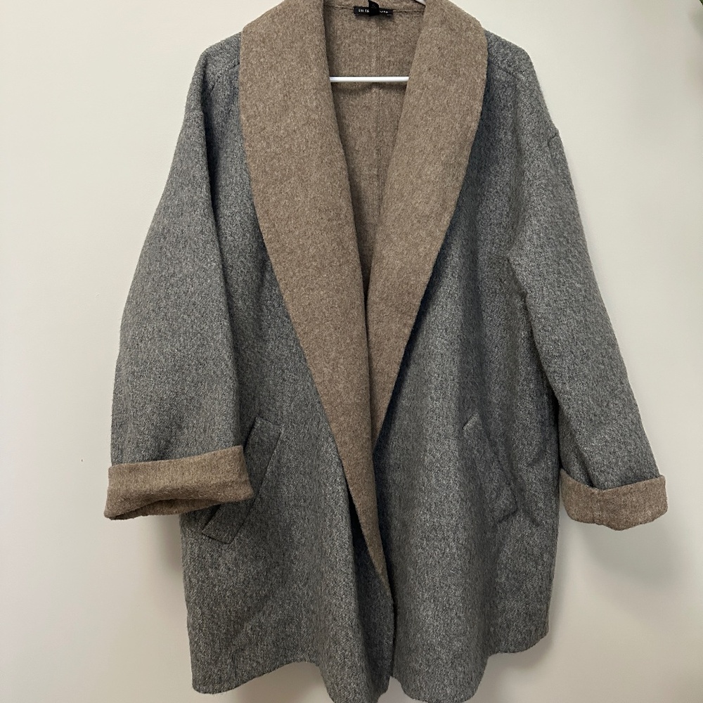 Eileen Fisher Brushed Wool Double Face Shawl Collar Coat